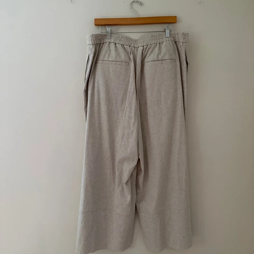 Banana Republic Wide-Leg Cropped Linen Blend HR Pants Flax Beige Women XL